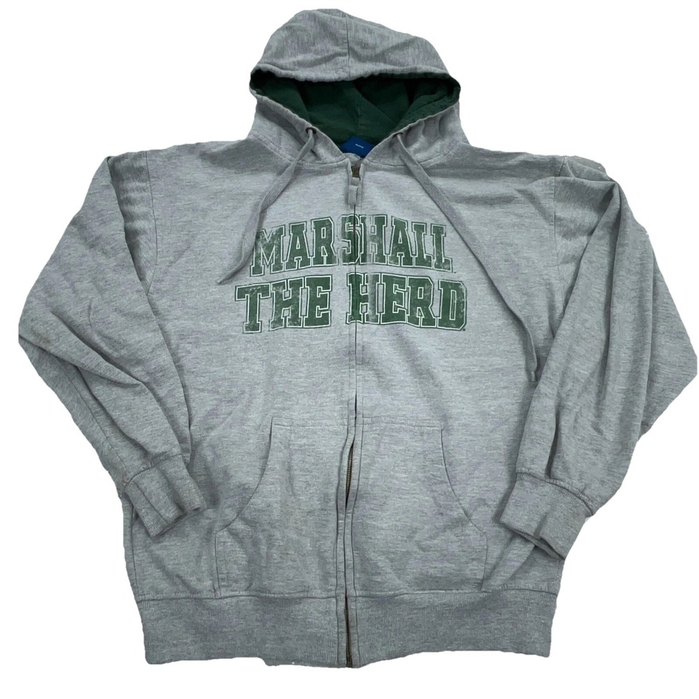 Vintage Marshall Thundering Herd Hoodie Men Large Gray Green Sweatshirt Jacket *